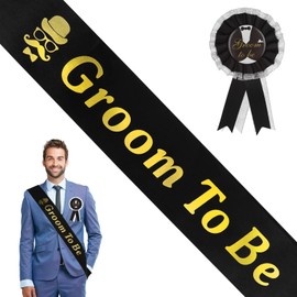 Abeillo 2PCS Groom Sash Badge Set, Groom to Be Satin Sash and Ribbon Badge Stag Do Accessories Groom to Be Gifts Decorations for Men Wedding Stag Party Bachelorette Party