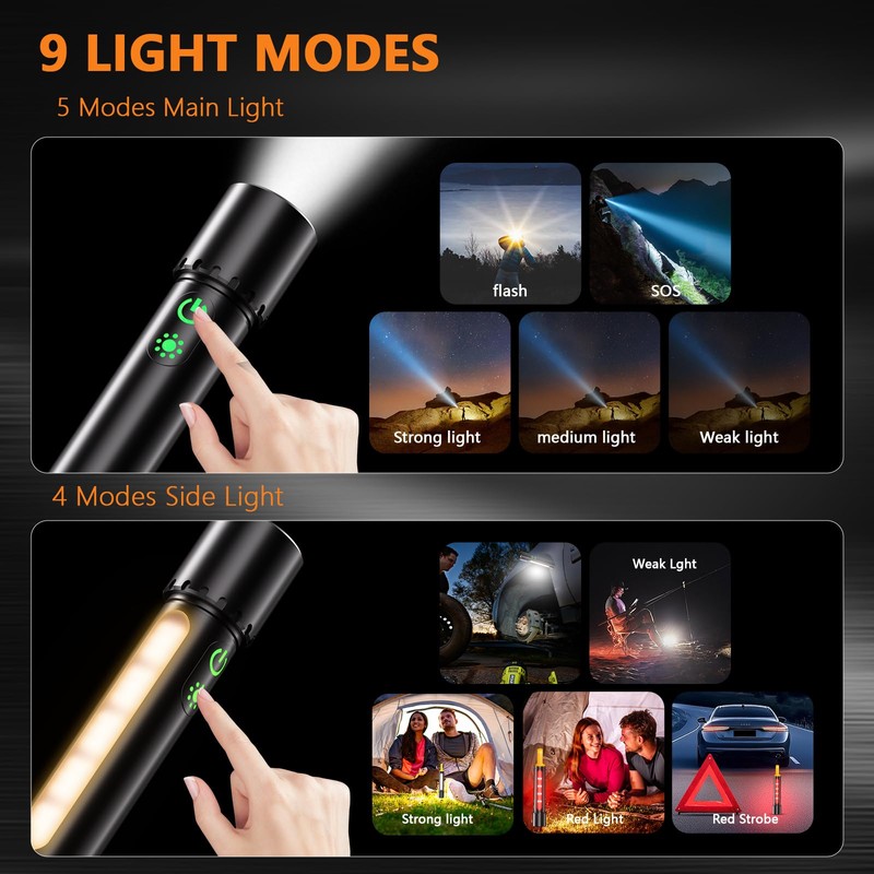 Rechargeable Led Flashlight High Lumens,30W Super Bright Flashlight,2000 Lumen Magnetic