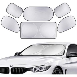 6 Pieces Car Windshield Sunshade Full Set, Folding Full Sun Protection Front Rear Window Shade Car Sun Shade Reflective Sun Folding Heat Reflector for Truck, SUV, Van