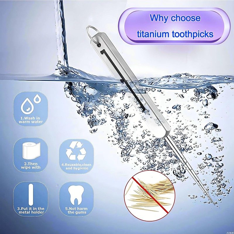 Phowedaer Portable Titanium Toothpicks,Retractable Toothpicks Reusable Pocket Metal Toothpick with