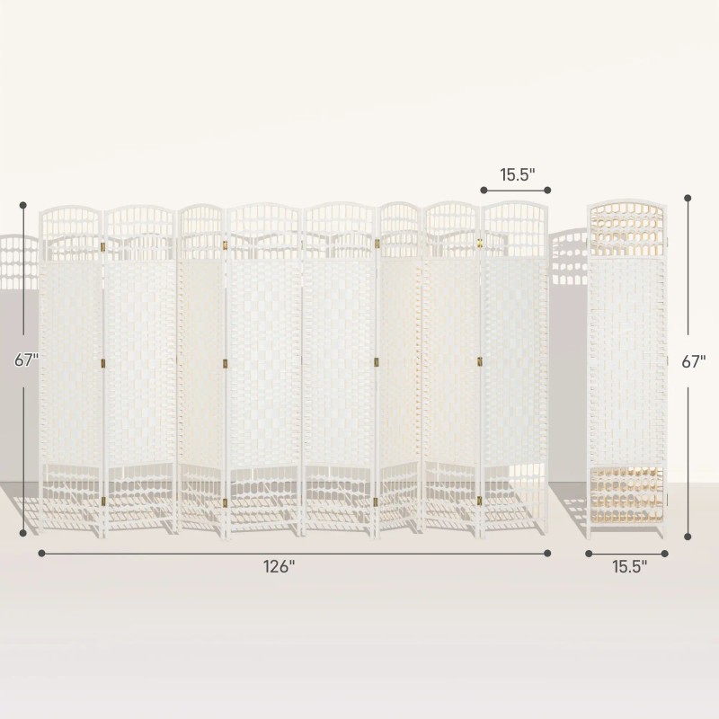 8 Panel Traditional Art Folding Room Divider Portable White Wave