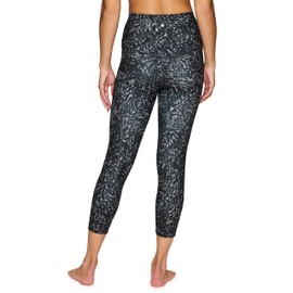 RBX Active Printed Black Capri Legging for Women Squat Proof Buttery Soft Cropped Yoga Tights Black Scratch Off S
