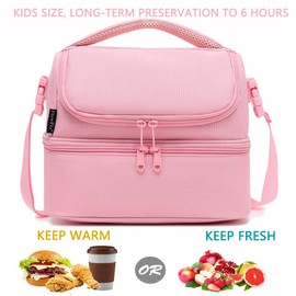 FlowFly Double Decker Cooler Insulated Lunch Bag Large Tote for Boys, Girls, Men, Women, With Adjustable Strap,Pink