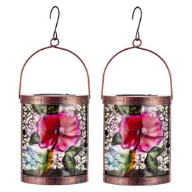 SUNNYSOLAR 2 Pack Hummingbird Hanging Solar Lanterns Outdoor Waterproof LED Light Tabletop Glass Solar Lantern for Garden Patio
