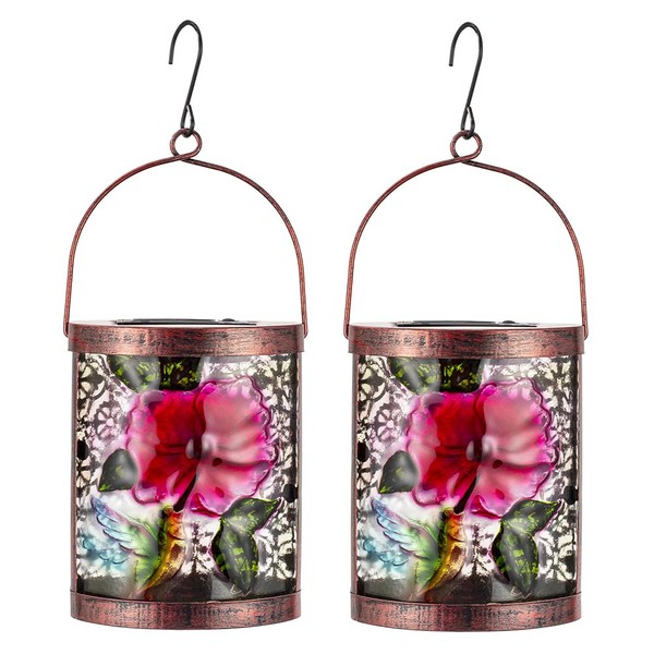 SUNNYSOLAR 2 Pack Hummingbird Hanging Solar Lanterns Outdoor Waterproof LED