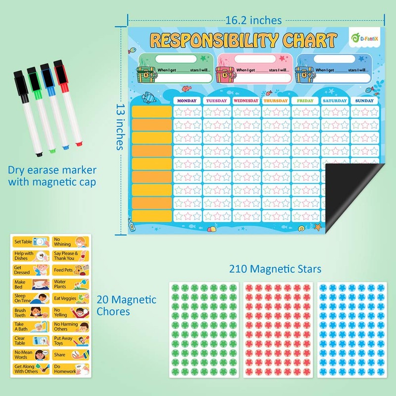 D-FantiX Magnetic Responsibility Chart, Chore Chart for Multiple Kids, My