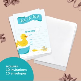 Coastal Palm Rubber Duck Happy Birthday Invitations Invite Cards (10 Count) With Envelopes Boys Girls Kids Party (10ct Design 1)