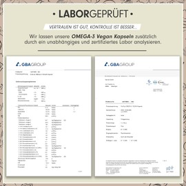 Omega-3 vegan from algae oil (2,000 mg) test winner 2021, highly dosed with 600mg DHA & 300mg DHA - high-quality omega-3 algae oil capsules (vegan) - lab-tested with analysis certificate, 60 capsules