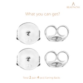 BEADNOVA 925 Sterling Silver Earring Backs Replacements Earring Backings Locking Earing Backs for Studs Secure Butterfly Pierced Earing Backs for Posts (4pcs)