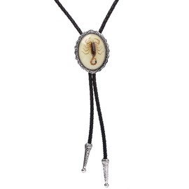 Himongoo Real Scorpion BOLO Tie for Men Women Leather Rope Wedding Necklace Western Cowboy, White Blue Black Red (White)