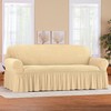Collections Etc Textured Squares Ruffled Slipcover Beige Sofa