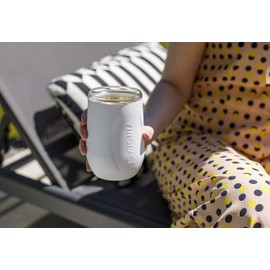 Vinglacé Copa de vino de acero inoxidable sin tallo, vaso de vino aislado con inserto de vidrio y tapa para beber, 10 onzas, color blanco