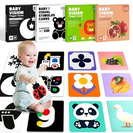 ANNIEMOOM 80 Tarjetas de Estimulación Visual para Bebes, Tarjetas Flash de Alto Contraste para Niños Blanco y Negro 160 Páginas, Estimulacion Temprana para Bebe 0 a 36 Meses para Regalar a los Niños