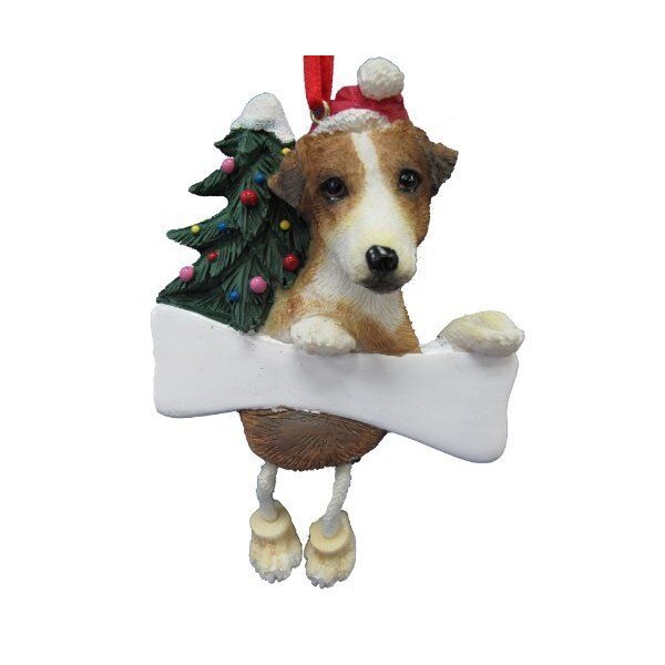 E&S Pets Jack Russell Ornament with "Dangling Legs" Hand Painted