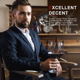 Super Large 30OZ Wine Glasses-Hand Blown Crystal Giant Wine Glasses, Big Burgundy Glasses Oversized, Red White Wine,Luxury, Elegant, Ideal Gift for Women,Men,Christmas,Anniversary,Birthday (Pack of 6)