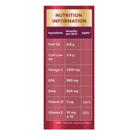 Seven Seas Omega-3 Fish Oil Plus Cod Liver Oil MAX Strength, with Omega-3, Vitamins D and Vitamin E. Food Supplement for Brain2 & Body1-4 Support, 450ml Liquid