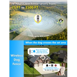 Htcuto Wireless Dog Fence System for 2 Dogs 2 in 1 Electric Fences for Dogs Training Collar with Remote Radius Waterproof Pet Outdoor Containment System Perimeter Collar Wireless Fence with 2 Collars