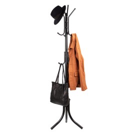 Mind Reader COATRACK11 Standing Metal Coat Rack Hat Hanger 11 Hook for Jacket, Purse, Scarf, Umbrella Tree Stand, Black