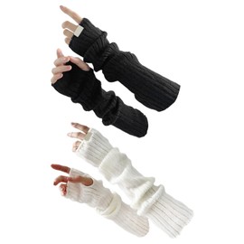 SLEEKEE Pack of 2 Fingerless Arm Warmers, Knitted Arm Warmers, Simple Warm Arm Warmers, Women's Autumn and Winter Warm Arm Warmers, Fashionable Long Arm Warmers, black, M