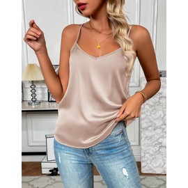 Zeagoo Women's Satin Tank Top 2025 V Neck Cami Adjustable Spaghetti Strap Camisole Causal Basic Shirt Champagne