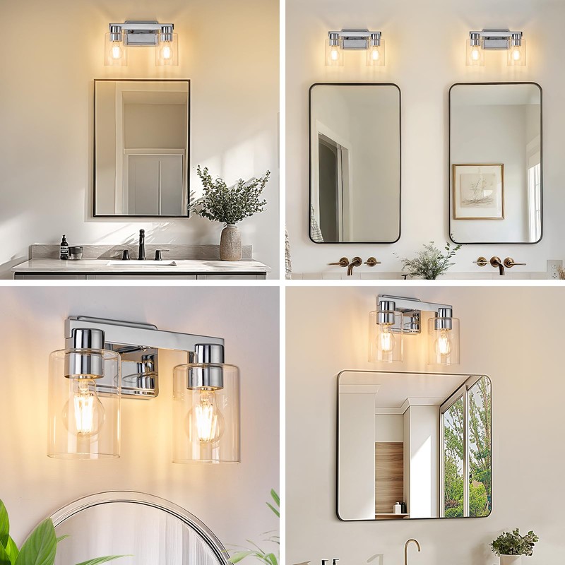 AURYNIX 2-Light Bathroom Light Fixtures Modern Chrome Vanity Lights with