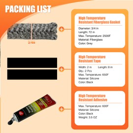 Wood Stove Gasket, 3/4" Wood Stove Door Gasket Kit, Gasket Rope Replacement for Stove or Fireplace Doors, Grey Color Fiberglass Gasket