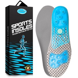 MARRDO - Plantilla deportiva de gel de sílice, amortiguación de resorte, absorción de golpes, antepié mejora las plantillas de masaje, plantillas deportivas para correr para hombres y mujeres (Medium(Men8.5-10/Women9.5-11), Gray)