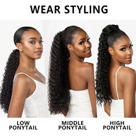 Drawstring Ponytail Extension 14 Inch Curly Ponytail for Black Women Synthetic Pony Tails Hair Extensions for Daily Use (1B#)