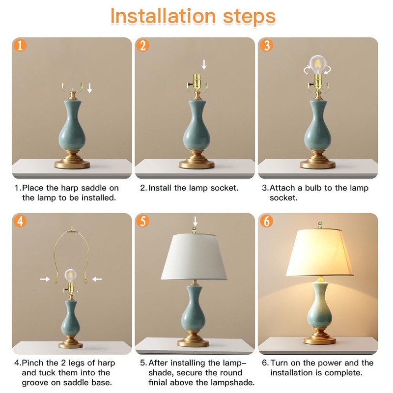 Helunsi 8 Inch Lamp Harp, 2 Set Gold Lamp Shade