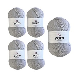 Korbond DK Light Grey Yarn - 5 x 100g Acrylic Wool - Lightweight, Hypoallergenic & Durable Double Knit Crochet Yarn Knitting Wool (1450m Total)