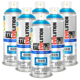 Pintyplus Water Based Spray Paint, 11oz. Greenguard Gold Certified, Low GWP Propellant, Low Odor, Gloss Blue Wood, Metal, Glass, Ceramics, Terra Cotta, Plastic, Pack of 6