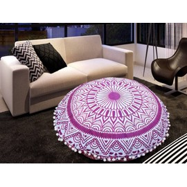 MY DREAM CARTS Throw Floor Pillow Seating Covers Mandala Round 32 Inch Pouf Home Decor Big Flower Printed Indian Cotton Meditation Cushion Living Bedroom Ottoman Hippie Trippy Pillows (Cover Only)