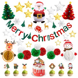 Christmas Ornaments, Garland, Decorations, Luxury 37 Piece Full Set, Fashionable, Wall Decoration, Christmas Decoration, Cute, Merry Christmas Pennant, Paper Flowers, Star Seal, Honeycomb Ball