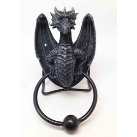 BLACK SHADOW DRAGON DOOR KNOCKER SCULPTURE RESIN LEGENDARY RULER OF THE EARTH