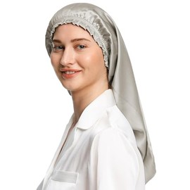 LilySilk LILYSILK Women's Silk Sleep Cap 19 Momme 100 Real Silk Bonnet with Soft Elastic Band for Hair Silvergray