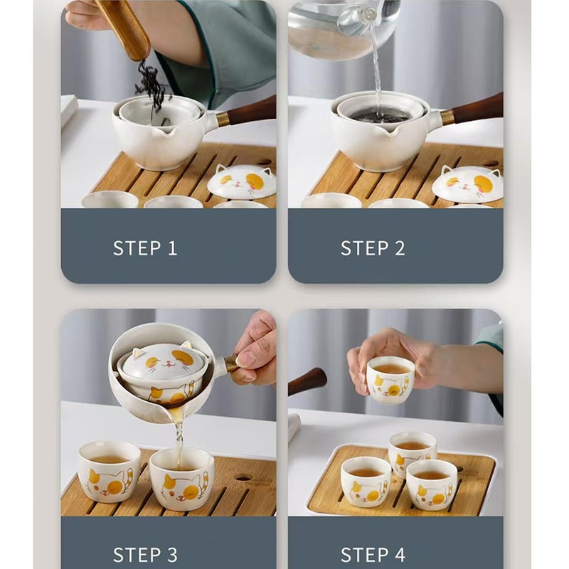 Scizorito Ceramic Portable Travel Tea Set, Chinese Kungfu Tea Set
