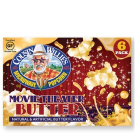 Cousin Willie's Microwave Popcorn Bags, Movie Theater Butter (3 Boxes, 18 Bags) Gourmet Popcorn Boxes for Party, Whole Grain Popcorn, Gluten Free, Low Calorie Healthy Snack, USA Made, non-GMO