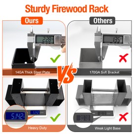 Ultdiyer Firewood Rack Outdoor Log Storage Bracket Kit,Heavy Duty Fire Wood Stand Holder-Adjustable to Any Length, Black
