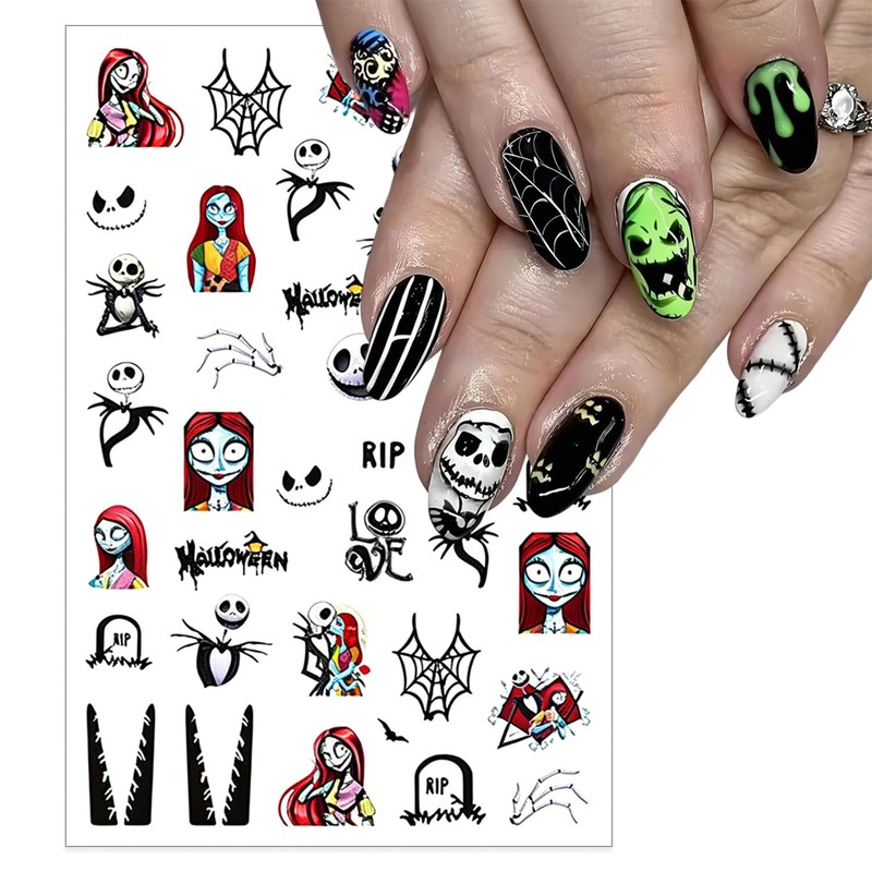 Mtruil 3 Sheet Halloween Nail Stickers Skeleton Spider Web Nails