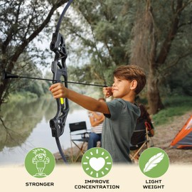 Bow and Arrow Set for Teens Beginners Adults Archery Recurve Bow, Upgraded Arrow Rest, Soft Silicone Finger Guard, 18lbs Longbow Kit with 6X Arrows Backyard Games Gift for Outdoor