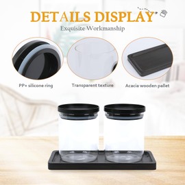 Lolytama 2-Pack Qtip Holder Dispenser with Vanity Tray, Glass Bathroom Vanity Organizer Accessories Set,25oz Large Capacity Bathroom Canister Apothecary Jars,for Cotton Balls, Swabs, Floss Picks