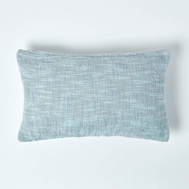 Homescapes Nirvana Grey Handwoven 100% Pure Cotton Scatter Cushion 12 x 20 inches with Zipper and 100% Polyester Filling, Throw Pillow in Very Durable and Soft Quality, Easy-Care and Washable at Home