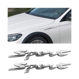 Ziciner 2 PCS Metal Car Sport Sticker, 3D Sport Logo Raised Front Hood Grill Letters Decals Badge Emblem, Auto Side Fender Rear Trunk Emblem Badge, Universal Vehicle Exterior Accessories (Silver#1)