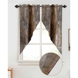 Hsqirky Rustic Brown Swag Curtains for Living Room/Bedroom, Oil Painting Abstract Geometric Swag Kitchen Curtain Valances for Windows, Brown Grey Tier Topper Scalloped Curtain 2 Panels, 56" W x 36" L