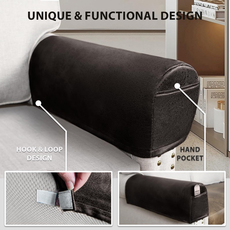 Leather Look Couch Arm Covers Set of 2 Armrest Covers