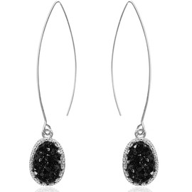 Black and Silver Earrings Dangling - Silver and Black Earrings for Women Dangling Earrings for Women, Dangly Earrings for Woman, Long Earrings for Women, Simulated Druzy Silver Tone Womens Earrings