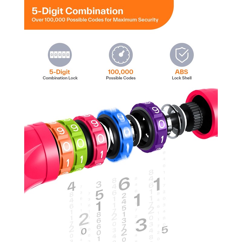 Sportneer High Security Chain Lock - 5-Digit Combination, Anti-Theft for