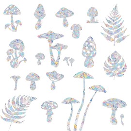 28PCS Rainbow Mushroom and Leaf Window Decals to Prevent Bird Strikes, Anti-Collision Window Stickers, Stop Birds from Hitting Windows- Static Window Decals for Glass Doors & Windows