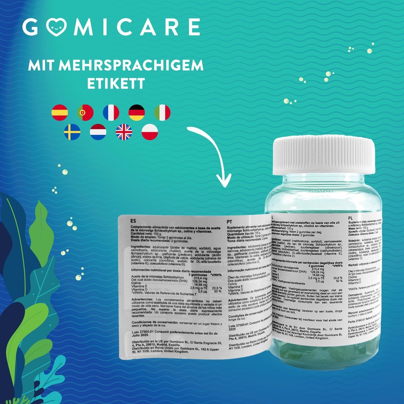 GOMICARE® Sugar-Free Vegan Omega-3 Gummies: 60 Gummies | With 129mg