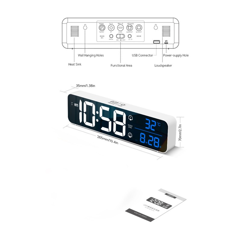 LED Digital Alarm Clock for Bedroom Electronic Clock with Thermometer